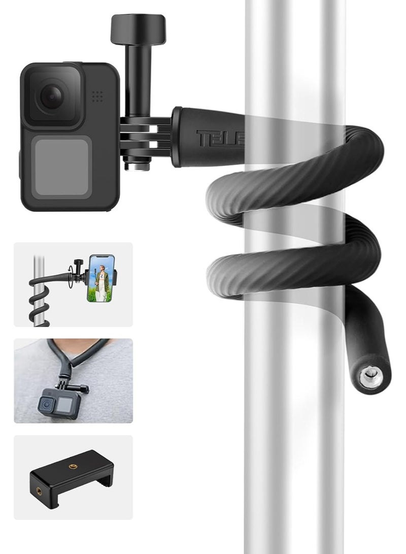 TELESIN°Flexible Neck Selfie Stick Camera Clamp Mount with Phone Clip for Max Hero 12 11 10 9 8 7 Insta360 X3 GO3 DJI Action 3 4 Action Cameras Phones for Bike Motorcycle Tube Video Shooting - Image 2